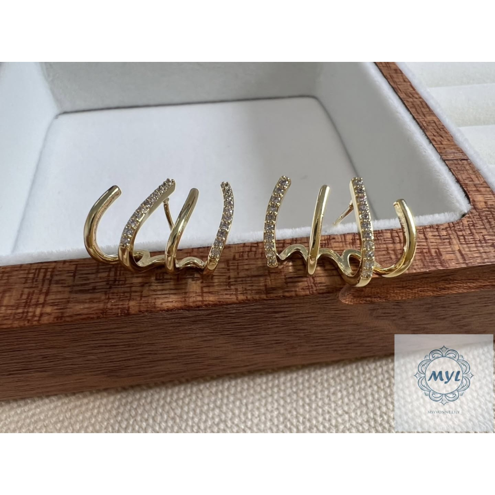 MYL  文青感珍珠層疊三圈耳環 Earring『現貨』925純銀耳針款 長度約:1.5cm 直徑約:2cm 金語層疊款-細節圖10