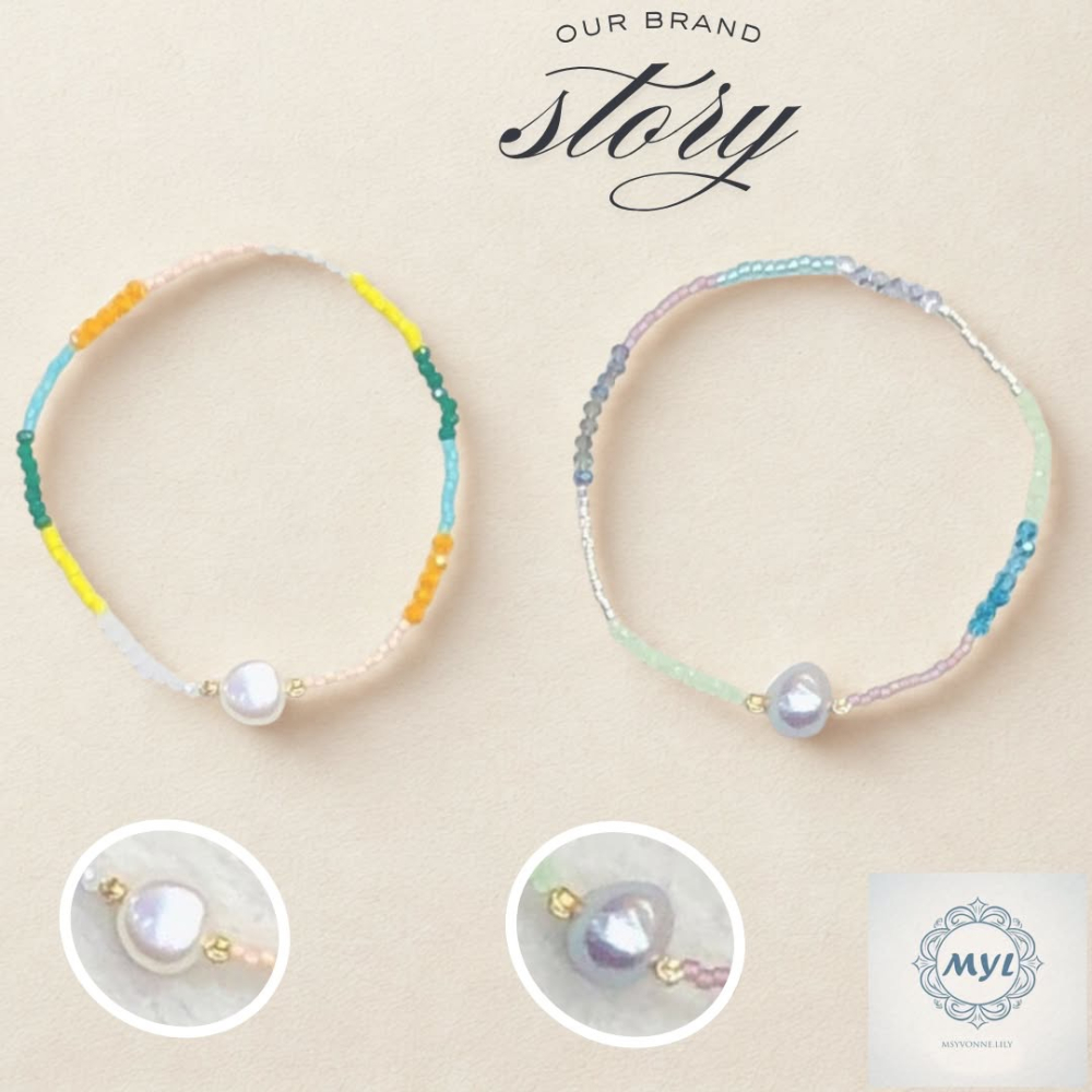 MYL 韓國製造 淡水珍珠 白色系扁圓 彩珠手鍊Bracelet『現貨』圓形直徑約為：6cm 可伸縮調整款{大人小孩可戴-細節圖4