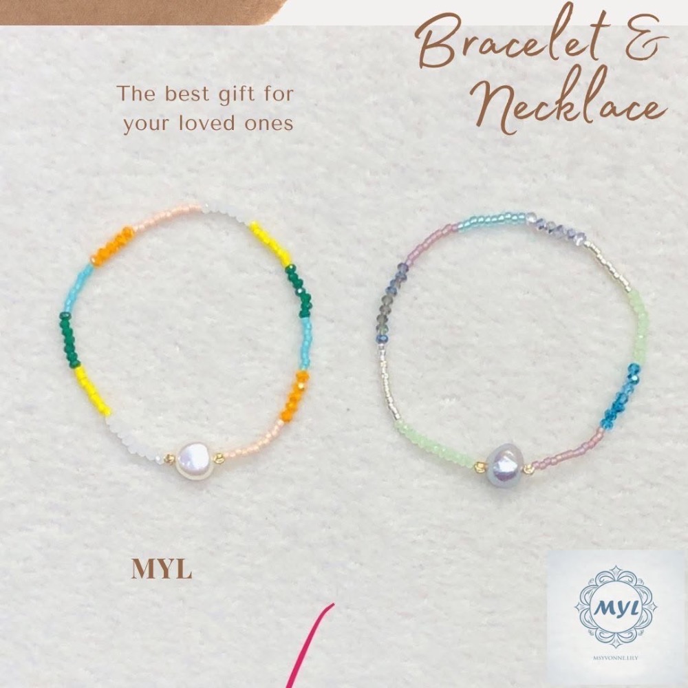 MYL 韓國製造 淡水珍珠 白色系扁圓 彩珠手鍊Bracelet『現貨』圓形直徑約為：6cm 可伸縮調整款{大人小孩可戴-規格圖4
