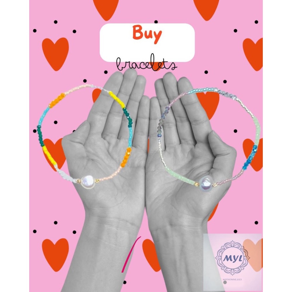 MYL 韓國製造 淡水珍珠 紫偏光 晶鑽彩珠手鍊Bracelet『現貨』圓形直徑約為：6cm 可伸縮調整款{大人小孩可戴-細節圖5