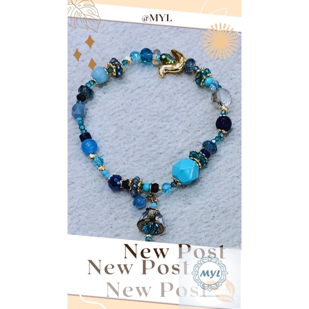 MYL 韓國製造 清涼藍調層次 彩珠手鍊Bracelet『現貨』圓形直徑約為：6.5cm 可伸縮調整款{大人小孩可戴｝-規格圖4