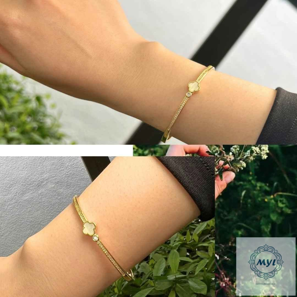 MYL 四葉幸運花設計款手鍊Bracelet 『現貨』直徑Size約: 6cm 珍珠母貝鑲鑽手鍊款 玫瑰金色系-細節圖2