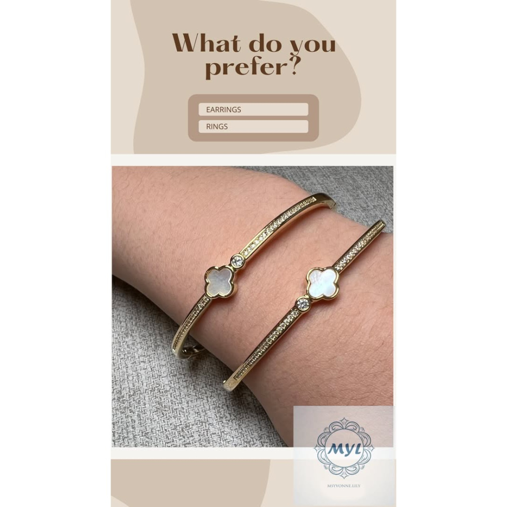 MYL 四葉幸運花設計款手鍊Bracelet 『現貨』直徑Size約: 6cm 珍珠母貝鑲鑽手鍊款 玫瑰金色系-細節圖3