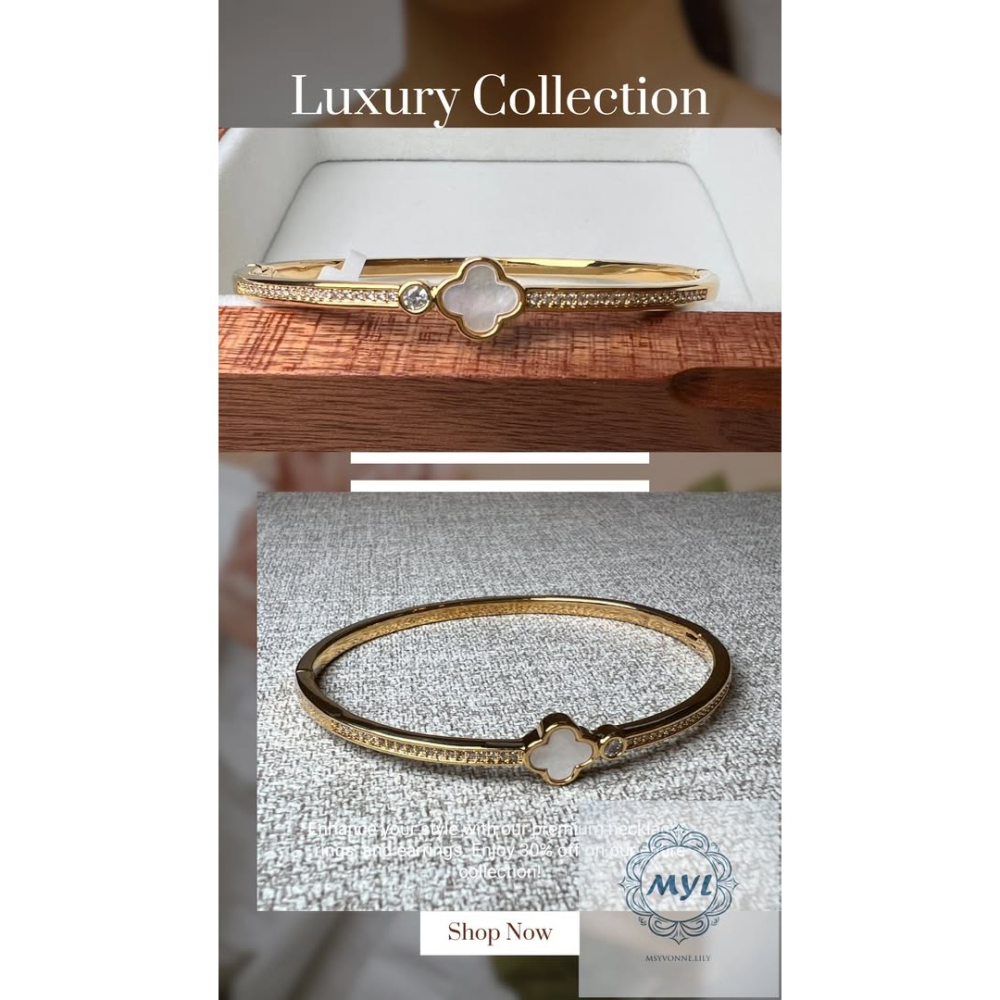 MYL 四葉幸運花設計款手鍊Bracelet 『現貨』直徑Size約: 6cm 珍珠母貝鑲鑽手鍊款 玫瑰金色系-細節圖4