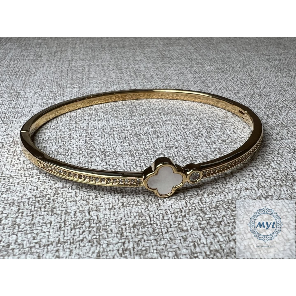 MYL 四葉幸運花設計款手鍊Bracelet 『現貨』直徑Size約: 6cm 珍珠母貝鑲鑽手鍊款 玫瑰金色系-細節圖5