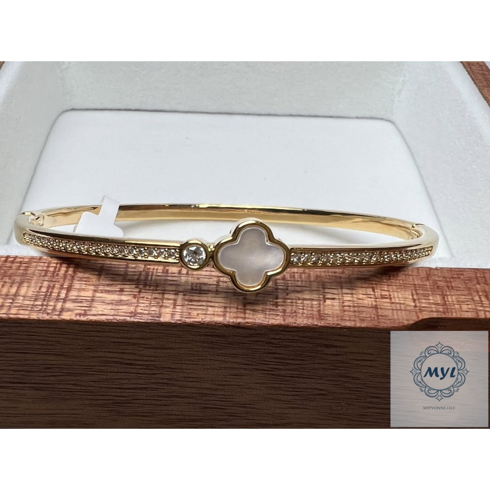 MYL 四葉幸運花設計款手鍊Bracelet 『現貨』直徑Size約: 6cm 珍珠母貝鑲鑽手鍊款 玫瑰金色系-細節圖6