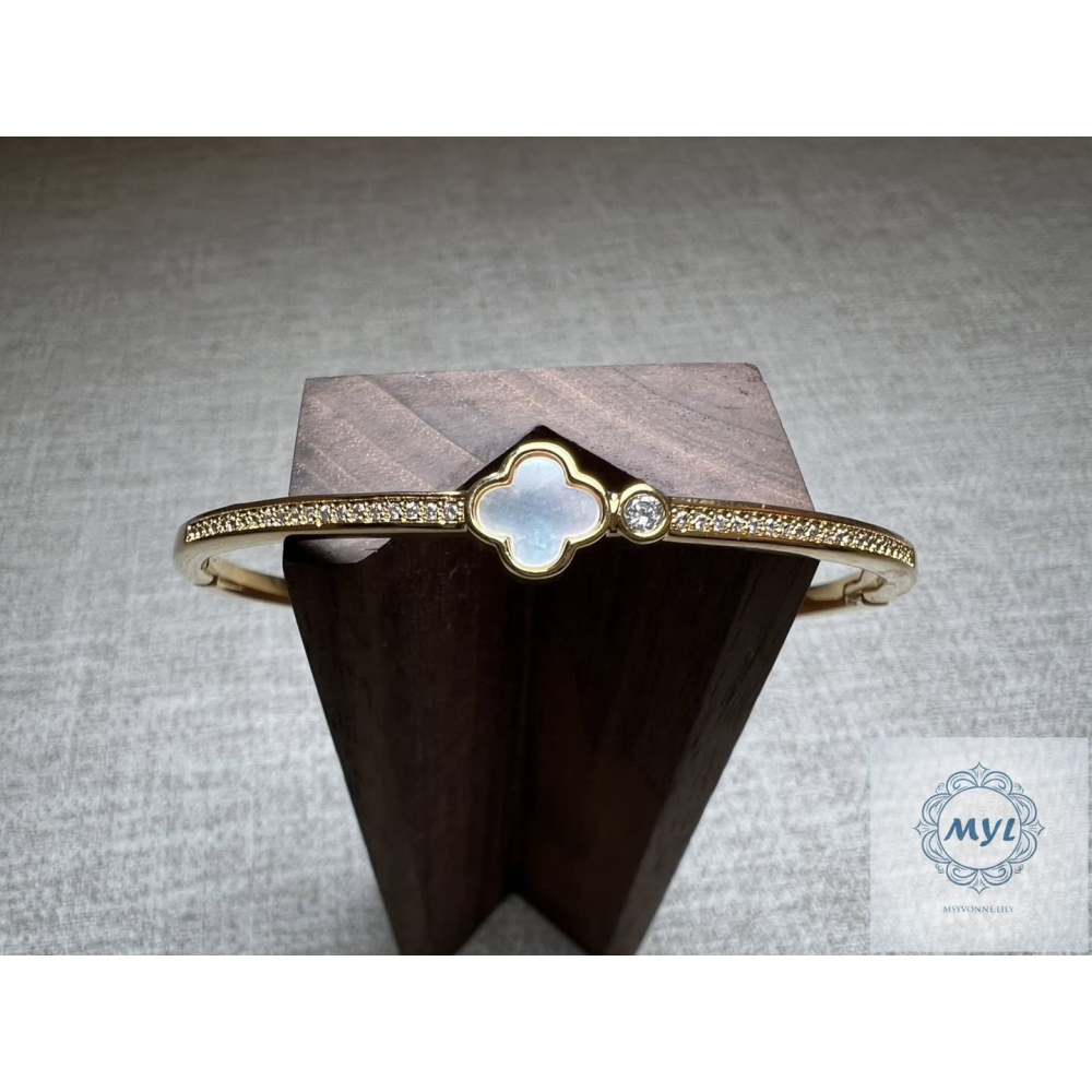 MYL 四葉幸運花設計款手鍊Bracelet 『現貨』直徑Size約: 6cm 珍珠母貝鑲鑽手鍊款 玫瑰金色系-細節圖7