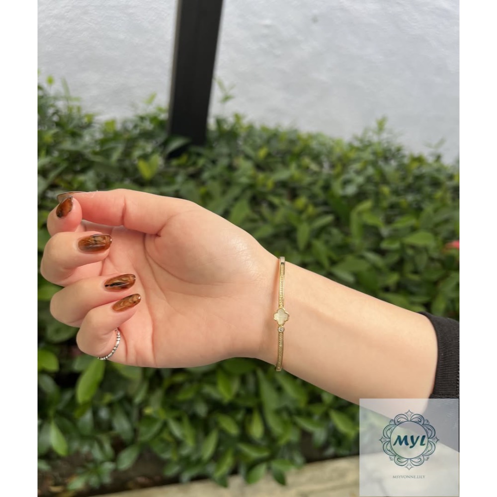 MYL 四葉幸運花設計款手鍊Bracelet 『現貨』直徑Size約: 6cm 珍珠母貝鑲鑽手鍊款 玫瑰金色系-規格圖7