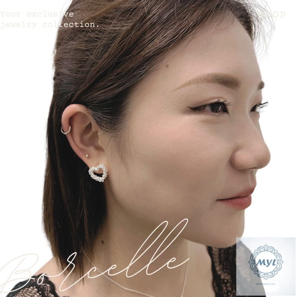 MYL  心鑽立體愛心耳環 Pearl Earring『現貨』925純銀耳針款 愛心直徑約:1.5cm 閃耀愛心設計款-細節圖2