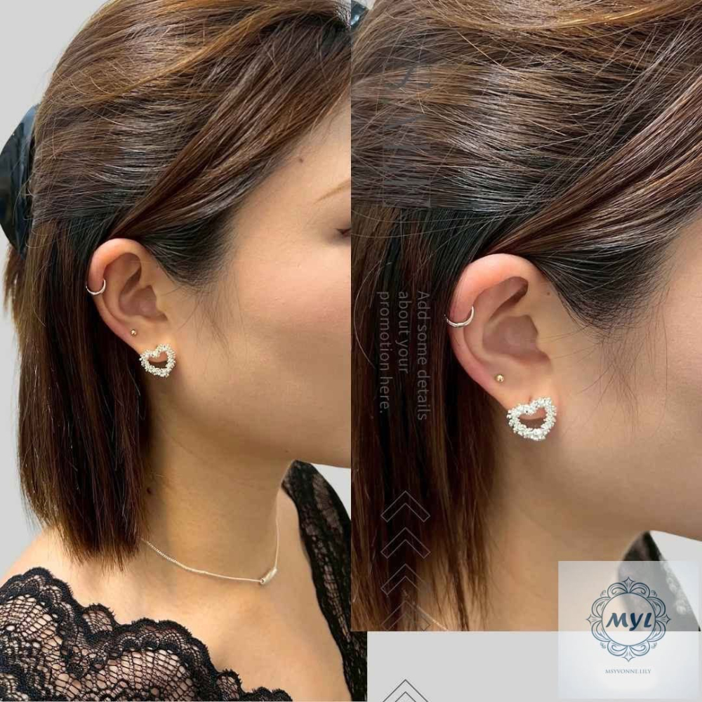 MYL  心鑽立體愛心耳環 Pearl Earring『現貨』925純銀耳針款 愛心直徑約:1.5cm 閃耀愛心設計款-細節圖4