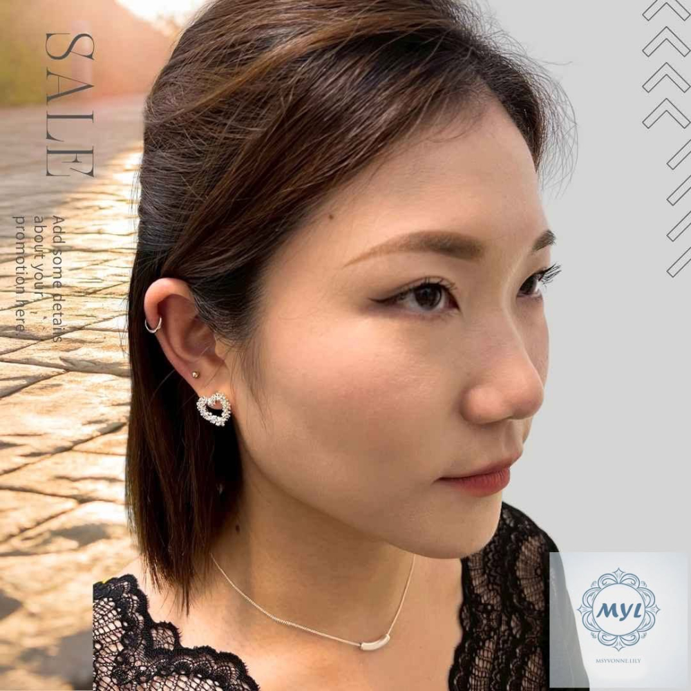 MYL  心鑽立體愛心耳環 Pearl Earring『現貨』925純銀耳針款 愛心直徑約:1.5cm 閃耀愛心設計款-細節圖5