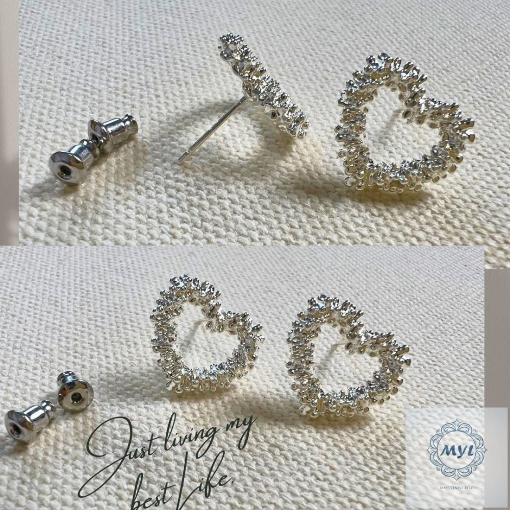 MYL  心鑽立體愛心耳環 Pearl Earring『現貨』925純銀耳針款 愛心直徑約:1.5cm 閃耀愛心設計款-細節圖6