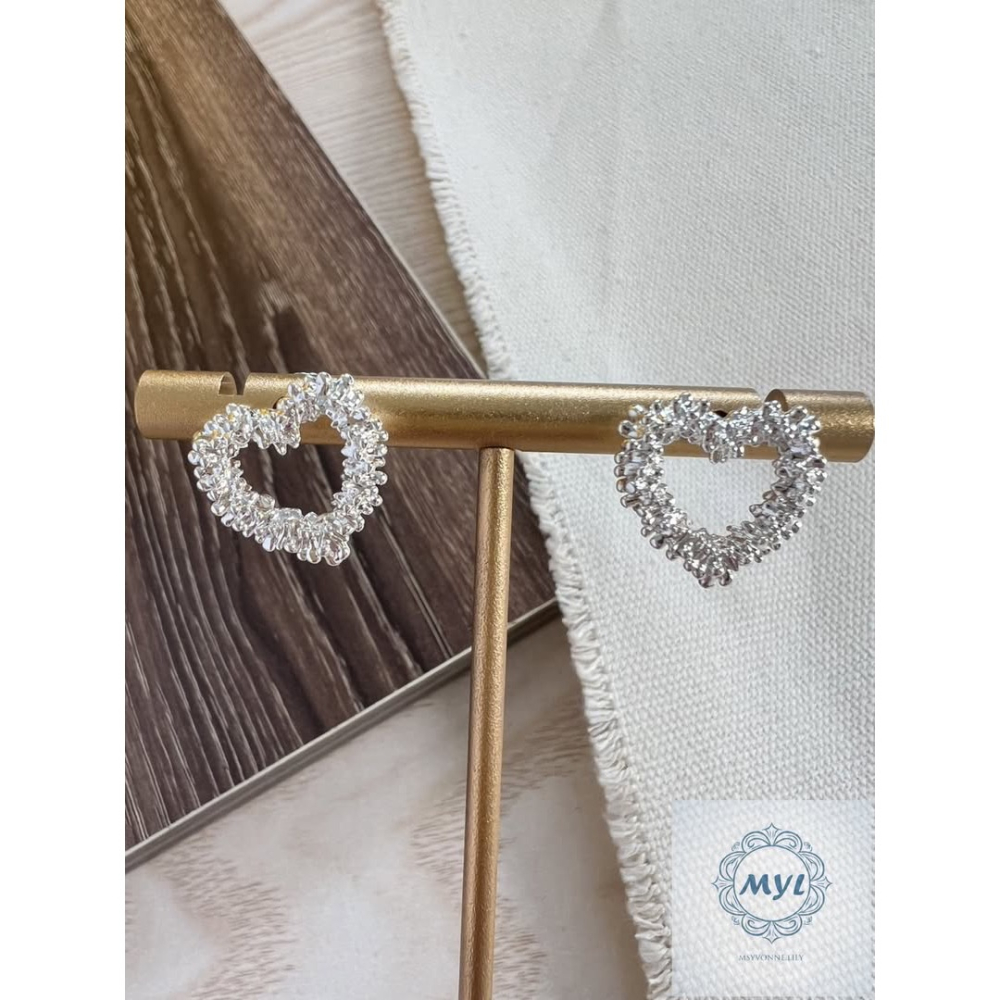 MYL  心鑽立體愛心耳環 Pearl Earring『現貨』925純銀耳針款 愛心直徑約:1.5cm 閃耀愛心設計款-細節圖7