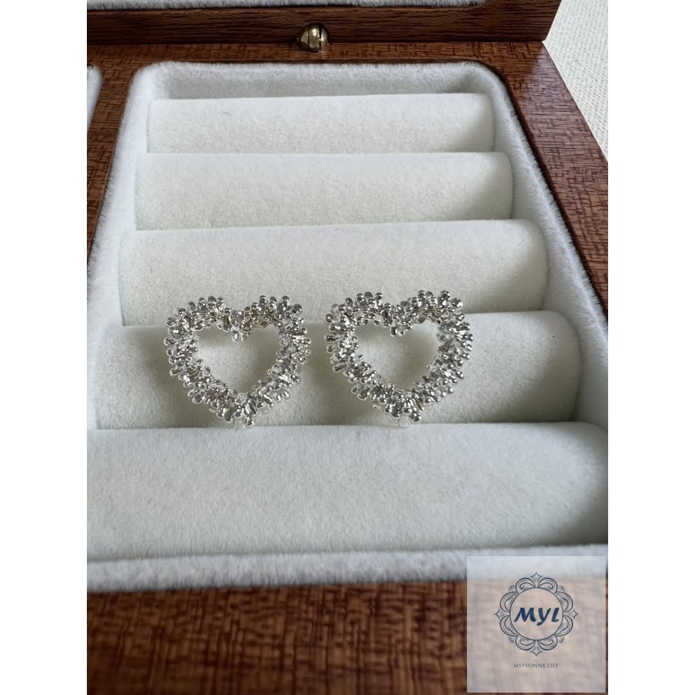 MYL  心鑽立體愛心耳環 Pearl Earring『現貨』925純銀耳針款 愛心直徑約:1.5cm 閃耀愛心設計款-細節圖8