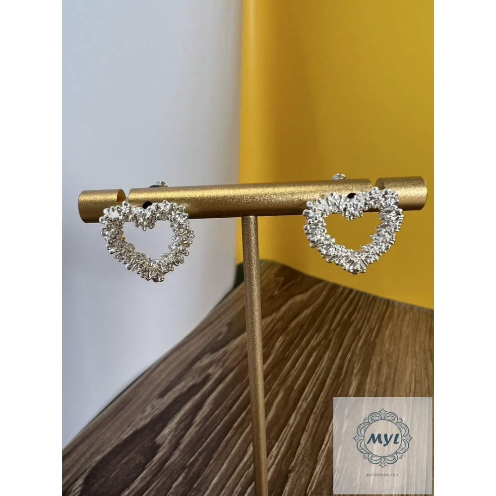 MYL  心鑽立體愛心耳環 Pearl Earring『現貨』925純銀耳針款 愛心直徑約:1.5cm 閃耀愛心設計款-細節圖9