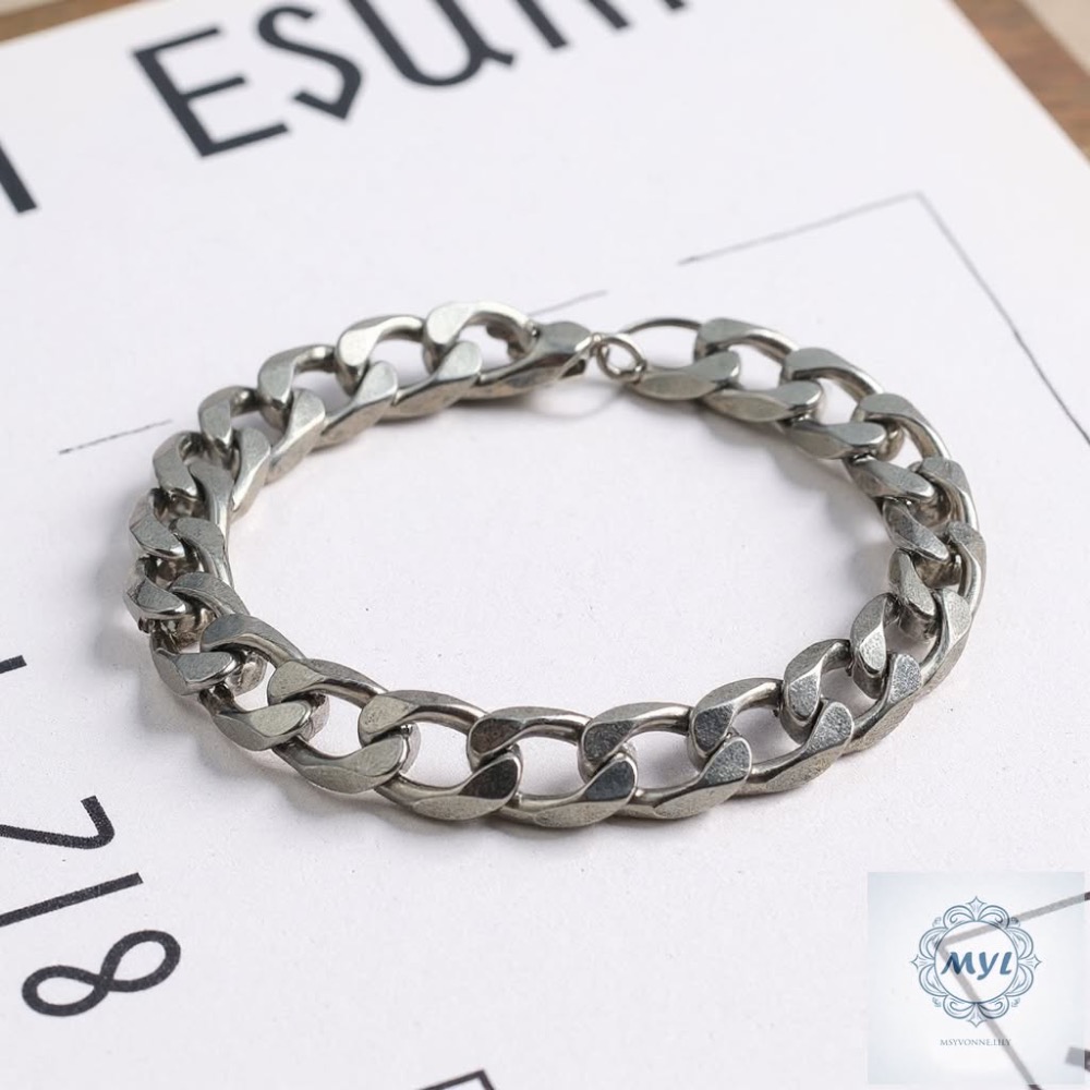 MYL 【韓系極簡】不鏽鋼銀色簡約手鍊 情侶款/古巴鍊 Bracelet 『現貨』長度約為：18.5cm（不含延長鍊）-規格圖5