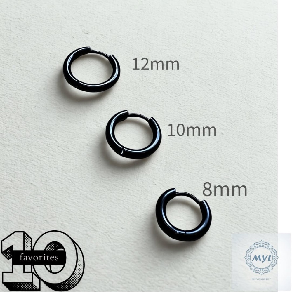 MYL 【韓系極簡】霧黑極簡圓圈耳環 『現貨』中性不鏽鋼設計款 Stainless Earring 抗過敏 8-12MM-細節圖2
