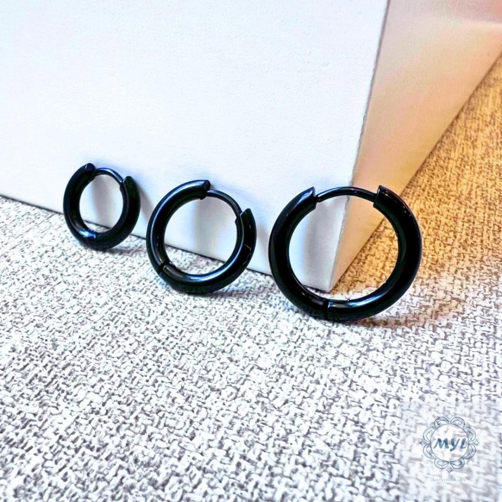 MYL 【韓系極簡】霧黑極簡圓圈耳環 『現貨』中性不鏽鋼設計款 Stainless Earring 抗過敏 8-12MM-細節圖4