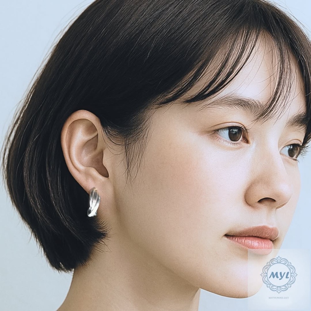 MYL【韓系百搭小眾飾品】交錯霧面金質感 幾何圈圈耳環 Earring『現貨』925純銀耳針款 長度約2.3cm-細節圖4