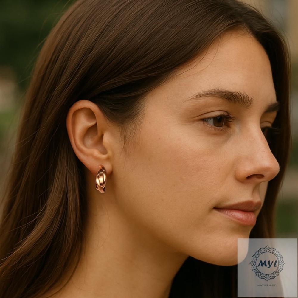 MYL【韓系百搭小眾飾品】交錯霧面金質感 幾何圈圈耳環 Earring『現貨』925純銀耳針款 長度約2.3cm-細節圖5