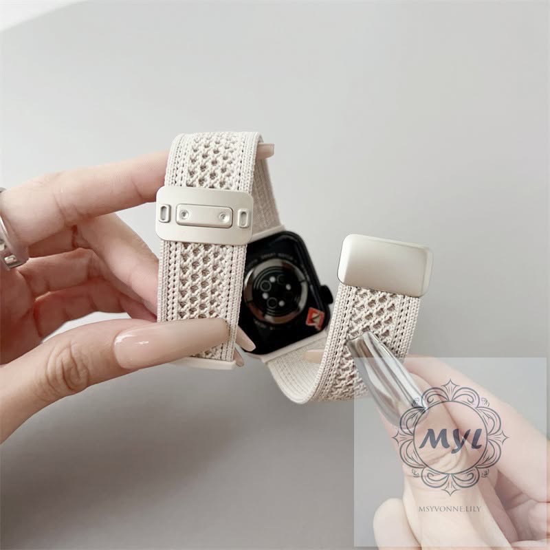 夏季尼龍編織 散熱 快拆雙磁吸扣 適用Apple Watch錶帶S10 9 8 7 SE透氣Ultra 42m 46m-細節圖2
