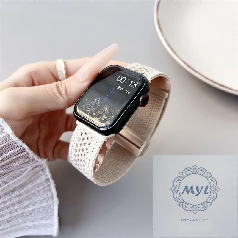 夏季尼龍編織 散熱 快拆雙磁吸扣 適用Apple Watch錶帶S10 9 8 7 SE透氣Ultra 42m 46m-細節圖3