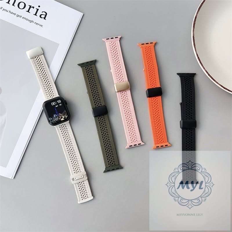夏季尼龍編織 散熱 快拆雙磁吸扣 適用Apple Watch錶帶S10 9 8 7 SE透氣Ultra 42m 46m-細節圖8