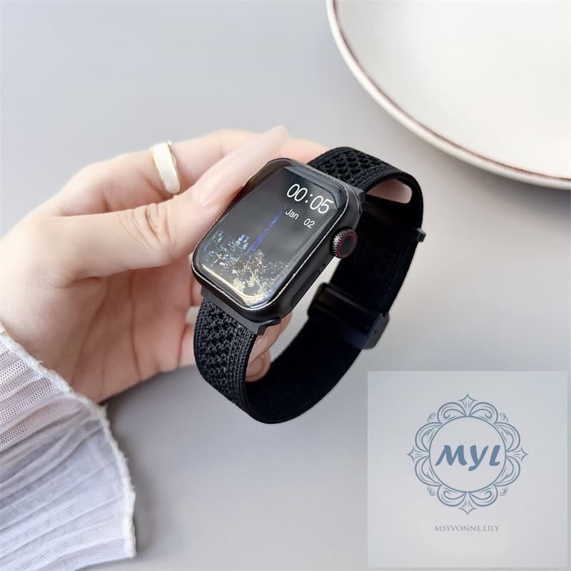 夏季尼龍編織 散熱 快拆雙磁吸扣 適用Apple Watch錶帶S10 9 8 7 SE透氣Ultra 42m 46m-細節圖9
