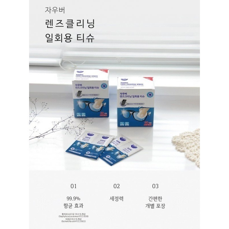 🇰🇷 韓國 Sauber Lens Clean Wipes 眼鏡 手機 平板電腦螢幕 相機鏡頭 不沾灰塵抗菌擦拭紙巾-細節圖2