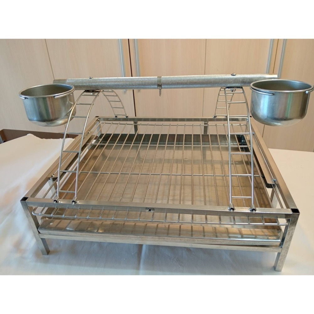 二手｜中大型鸚鵡遊戲站台｜灰鸚、折衷、亞馬遜標準尺寸｜⭐️全304白鐵｜附磨砂站棍+雙白鐵杯｜抽屜式底盤-細節圖2