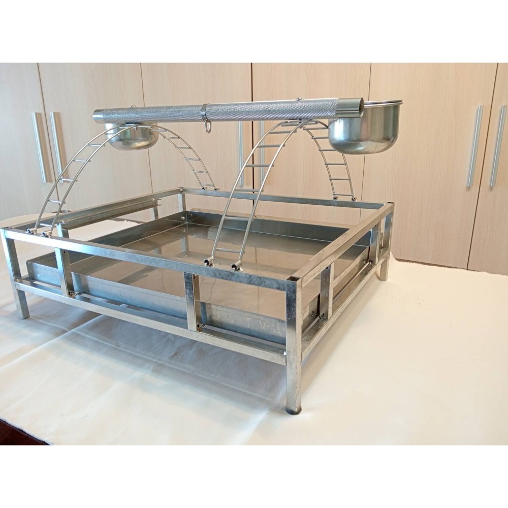 二手｜中大型鸚鵡遊戲站台｜灰鸚、折衷、亞馬遜標準尺寸｜⭐️全304白鐵｜附磨砂站棍+雙白鐵杯｜抽屜式底盤-細節圖3