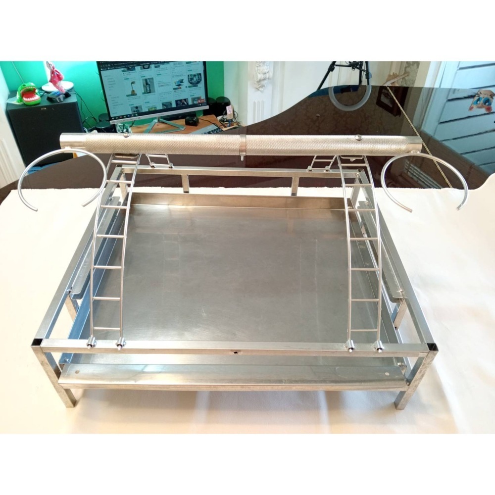 二手｜中大型鸚鵡遊戲站台｜灰鸚、折衷、亞馬遜標準尺寸｜⭐️全304白鐵｜附磨砂站棍+雙白鐵杯｜抽屜式底盤-細節圖7