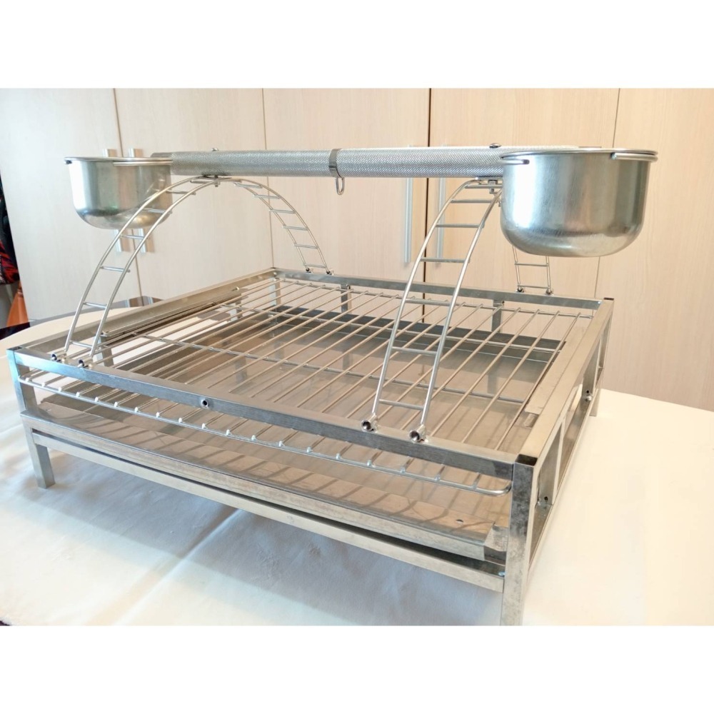 二手｜中大型鸚鵡遊戲站台｜灰鸚、折衷、亞馬遜標準尺寸｜⭐️全304白鐵｜附磨砂站棍+雙白鐵杯｜抽屜式底盤-細節圖10