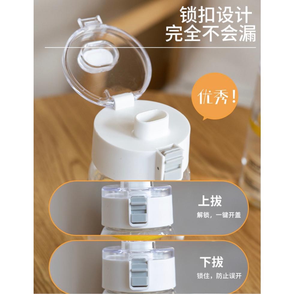 【台灣現貨無印風水壺 玻璃簡約水壺無印風便攜透明水壺 透明水壺 小清新水杯 彈蓋水杯 直飲水杯 簡約 透明 無印風 手提-細節圖3