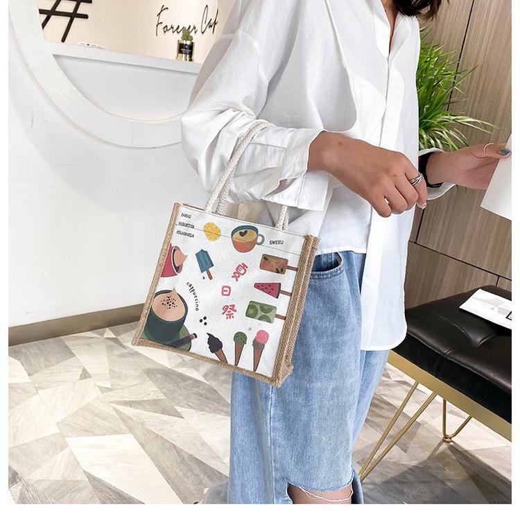 【台灣現貨】原創簡約麻布日韓女手提包包潮卡通文藝零食袋環保便當包亞麻手提袋外出包便當袋環保袋購物袋棉麻小包包小手提午餐袋-細節圖6