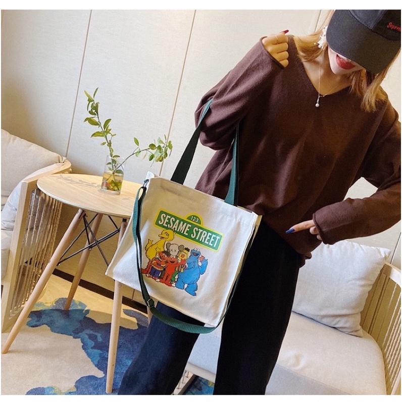出清特價【台灣出貨 超商滿額免運】網紅日韓系文藝簡約森系復古學院風卡通圖案字母帆布包斜挎單肩托特包單肩包側背包郵差包-細節圖5
