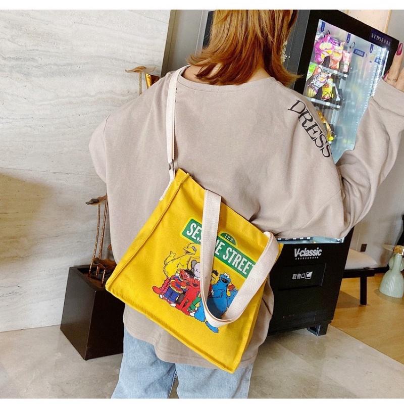 出清特價【台灣出貨 超商滿額免運】網紅日韓系文藝簡約森系復古學院風卡通圖案字母帆布包斜挎單肩托特包單肩包側背包郵差包-細節圖6