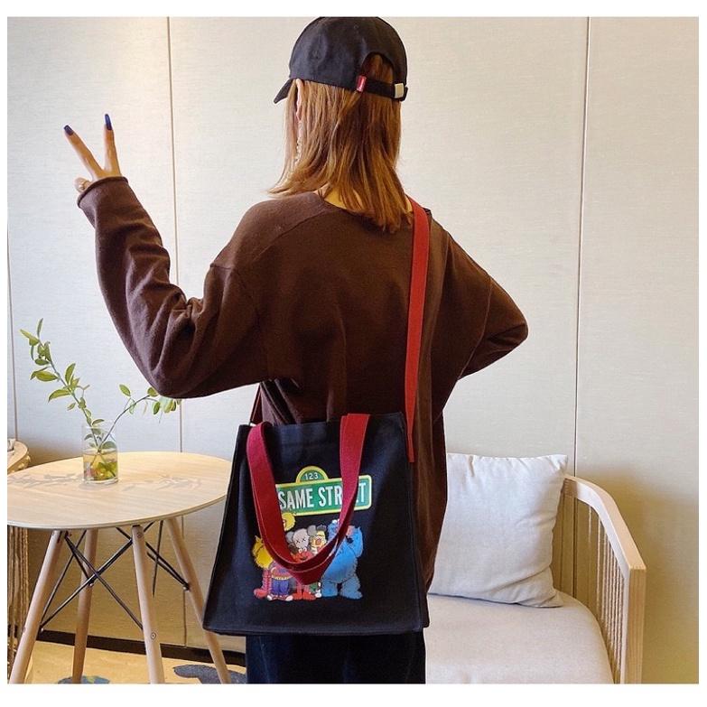 出清特價【台灣出貨 超商滿額免運】網紅日韓系文藝簡約森系復古學院風卡通圖案字母帆布包斜挎單肩托特包單肩包側背包郵差包-細節圖7