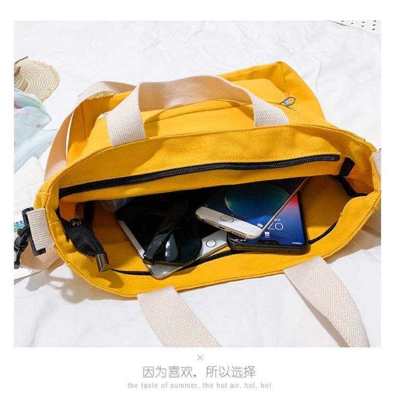 出清特價【台灣出貨 超商滿額免運】推薦✨拉鍊口袋百搭森系Ins 帆布 單肩包斜背包側背包復古網紅手提包 多功能兩用包-細節圖5