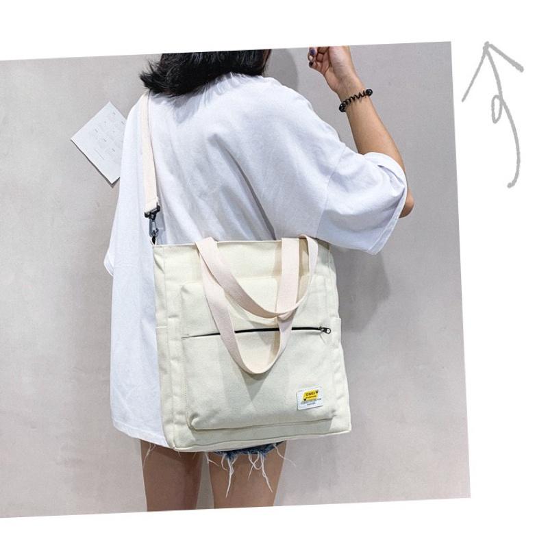 出清特價【台灣出貨 超商滿額免運】推薦✨拉鍊口袋百搭森系Ins 帆布 單肩包斜背包側背包復古網紅手提包 多功能兩用包-細節圖7