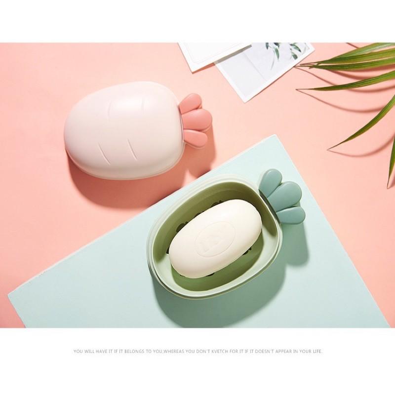 台灣現貨熱銷創意卡通塑料肥皂盒大號可愛蘿蔔香皂盒帶蓋可瀝水濾水旅行肥皂盒-細節圖4