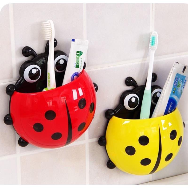 掛壁可愛瓢蟲牙刷架塑料免打孔吸盤牙刷收納架牙膏整理架-細節圖6