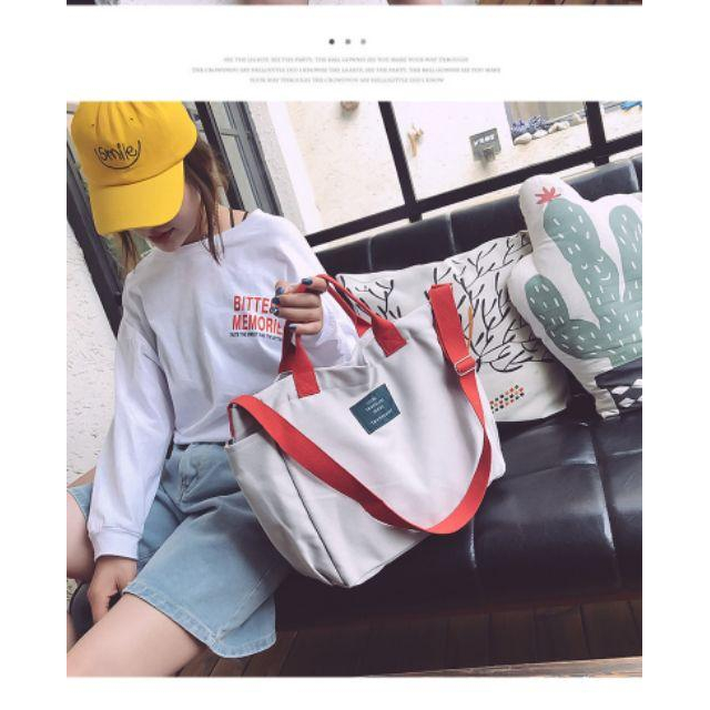 出清特價現貨新款撞色帆布包文藝手提布袋韓版大容量單肩包帆布包斜挎日系ins學生上課書包韓版百搭大容量單肩手提雙肩包-細節圖3