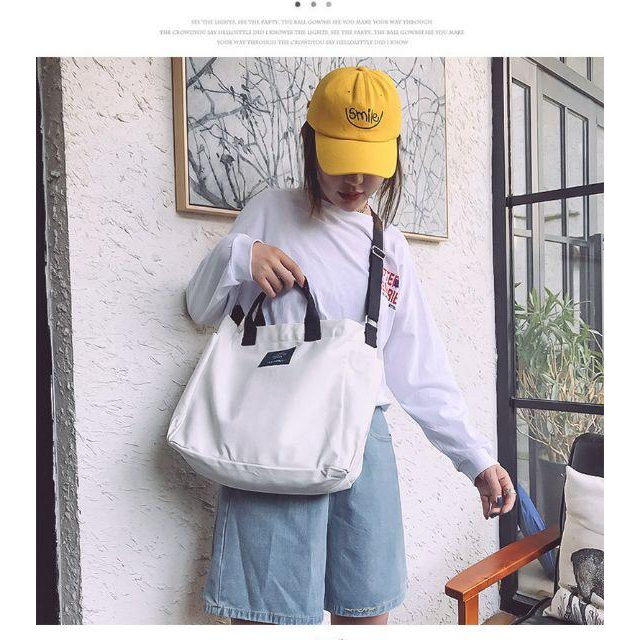 出清特價現貨新款撞色帆布包文藝手提布袋韓版大容量單肩包帆布包斜挎日系ins學生上課書包韓版百搭大容量單肩手提雙肩包-細節圖4