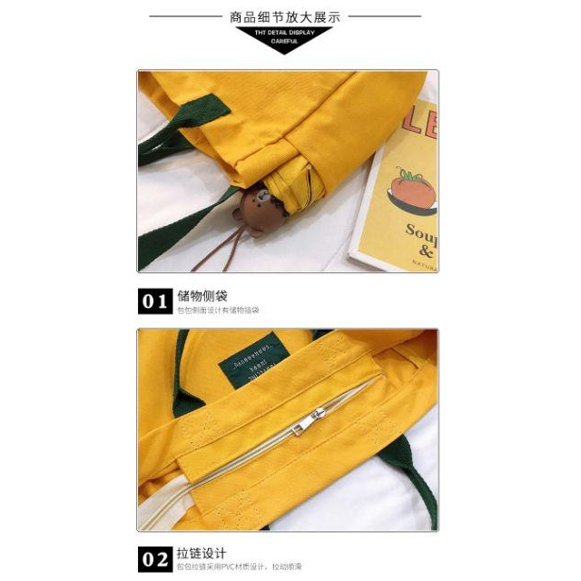 出清特價現貨新款撞色帆布包文藝手提布袋韓版大容量單肩包帆布包斜挎日系ins學生上課書包韓版百搭大容量單肩手提雙肩包-細節圖5