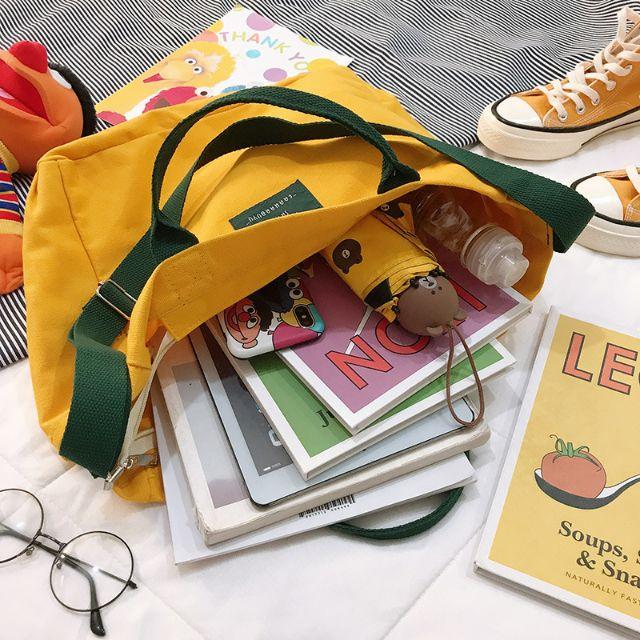 出清特價現貨新款撞色帆布包文藝手提布袋韓版大容量單肩包帆布包斜挎日系ins學生上課書包韓版百搭大容量單肩手提雙肩包-細節圖8