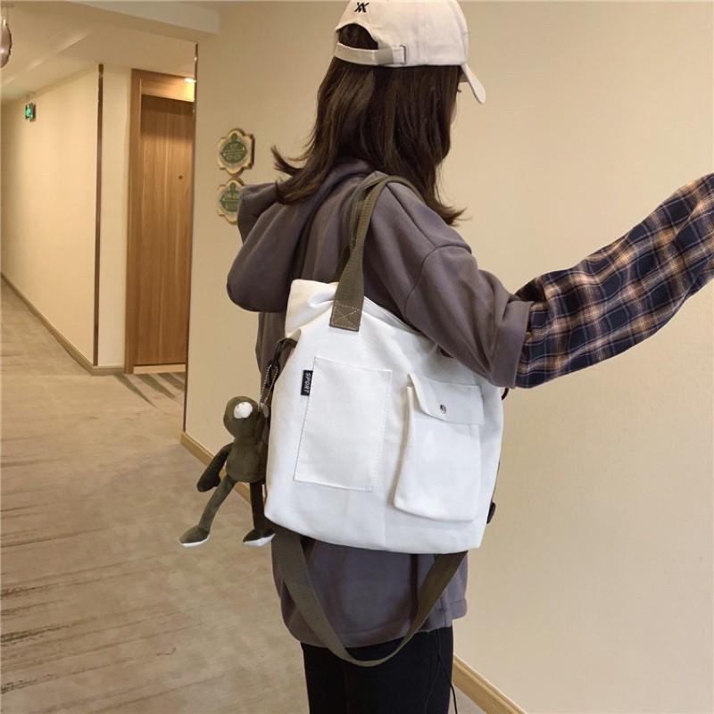 出清特價【台灣出貨 超商滿額免運】新款帆布女士手提包斜挎包單肩包簡約大容量百搭復古個性肩背包-細節圖7
