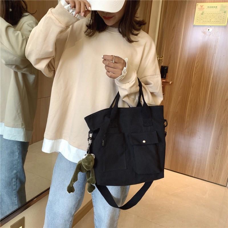出清特價【台灣出貨 超商滿額免運】新款帆布女士手提包斜挎包單肩包簡約大容量百搭復古個性肩背包-細節圖9