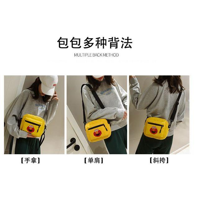 芝麻街單肩帆布包 時尚可愛斜挎包 搞怪卡通學生侧背包 網紅手機包 時尚迷你包 復古撞色寬肩帶單肩包 零錢-細節圖3