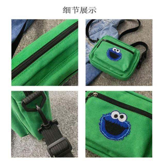 芝麻街單肩帆布包 時尚可愛斜挎包 搞怪卡通學生侧背包 網紅手機包 時尚迷你包 復古撞色寬肩帶單肩包 零錢-細節圖5